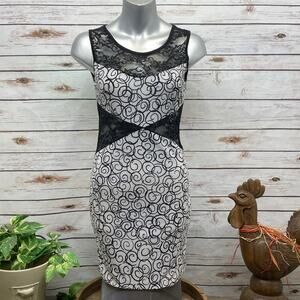 Fany D White & Black Lace Sleeveless Slip Dress Pull-Over Stretchy Bodycon